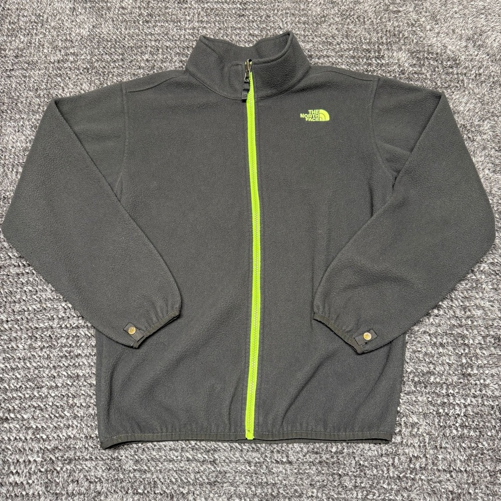 The North Face Boys Fleece Jacket Size L 14/16 Gray Neon Green Full Zip